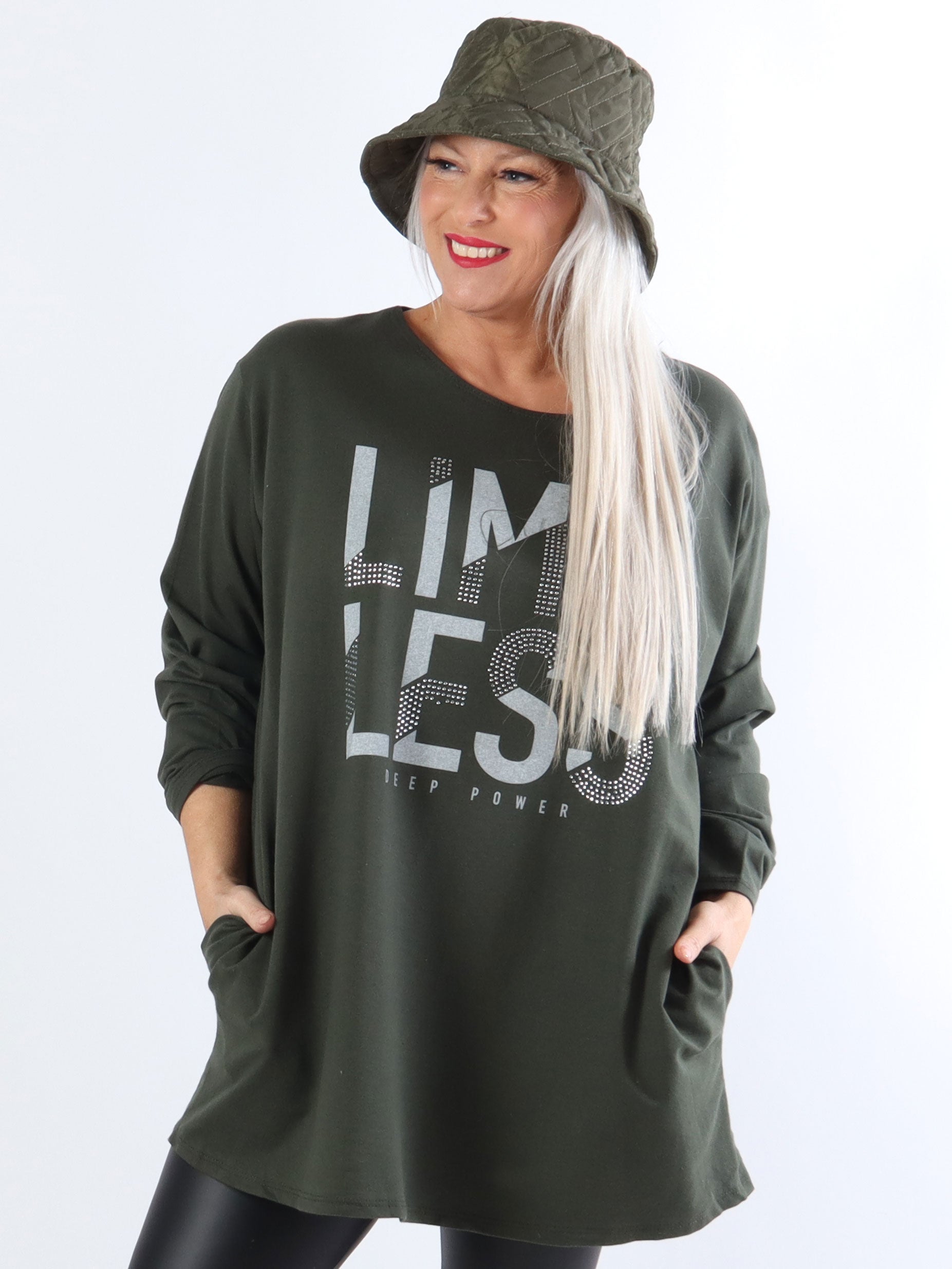 Limitless - Joggingblus i stora storlekar med text och liknande - Army